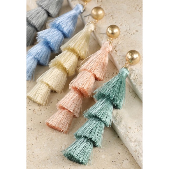 Tiered Tassel Earrings Jade - Picture 4 of 8